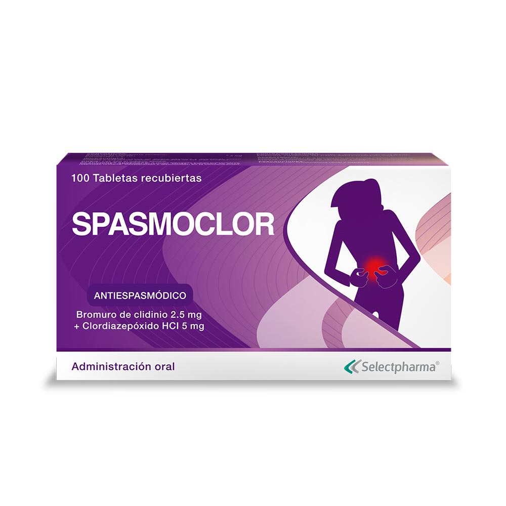 Tabletas recubiertas Clordiazepóxido 5 mg + Bromuro de Clidinio 2.5 mg - Caja por 100 tabletas.